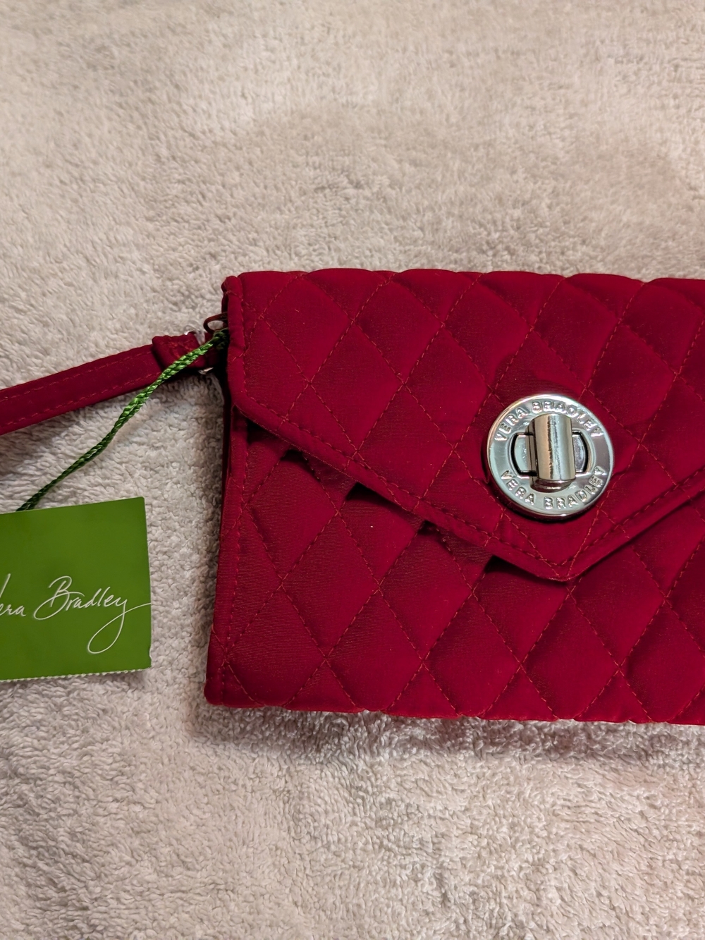 Vera Bradley Crimson Quilted Wristlet with Turn-Lock